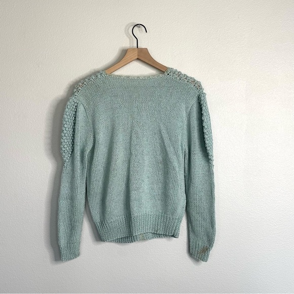 Vintage Handknit Blue Button Up Sweater Sz M - Picture 2 of 10